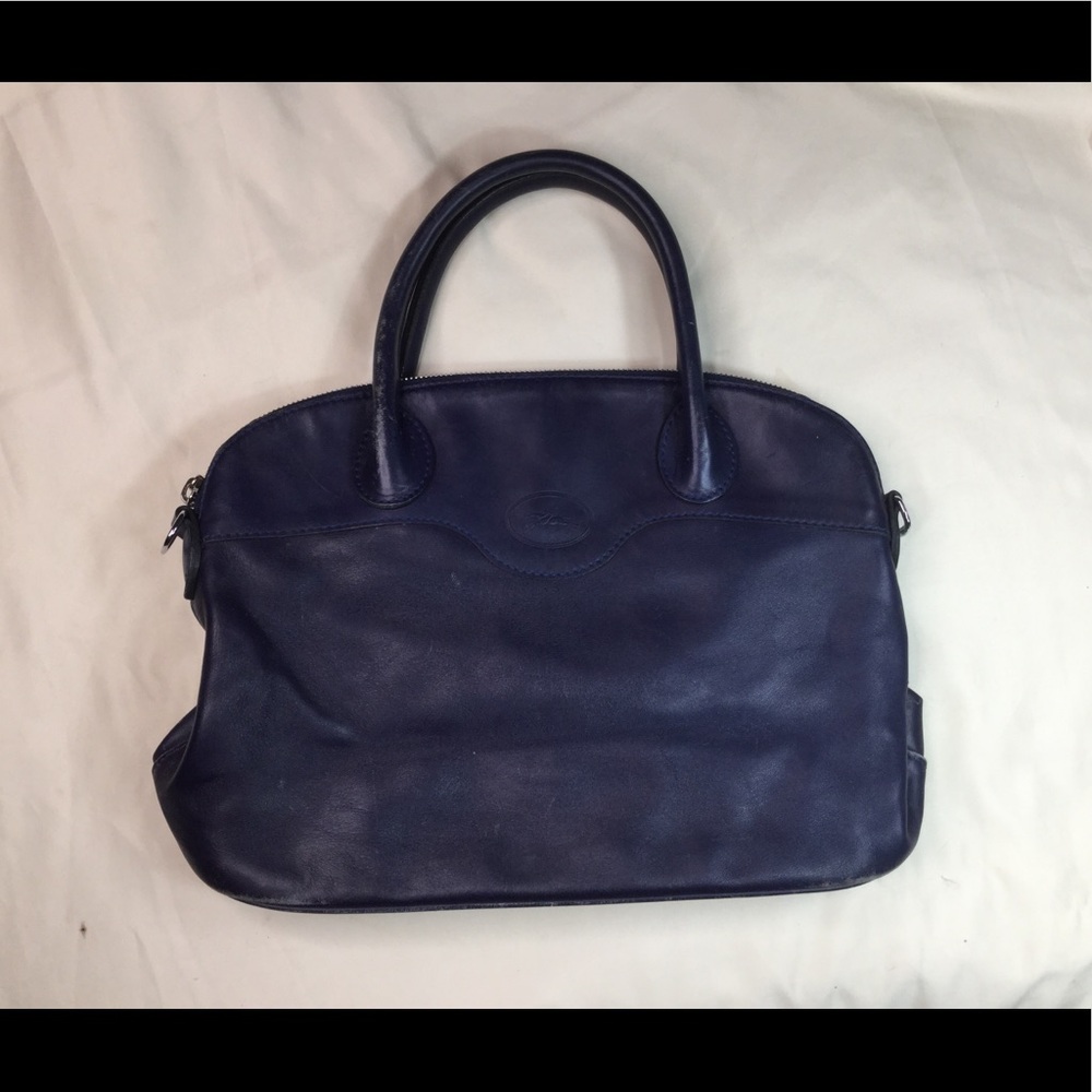 Longchamp Blue Leather Au Sultan Dome Handbag